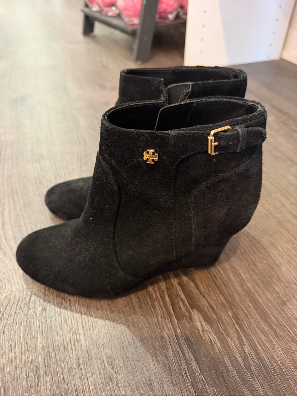 Tory Burch Black Suede Wedge Ankle Booties 8.5